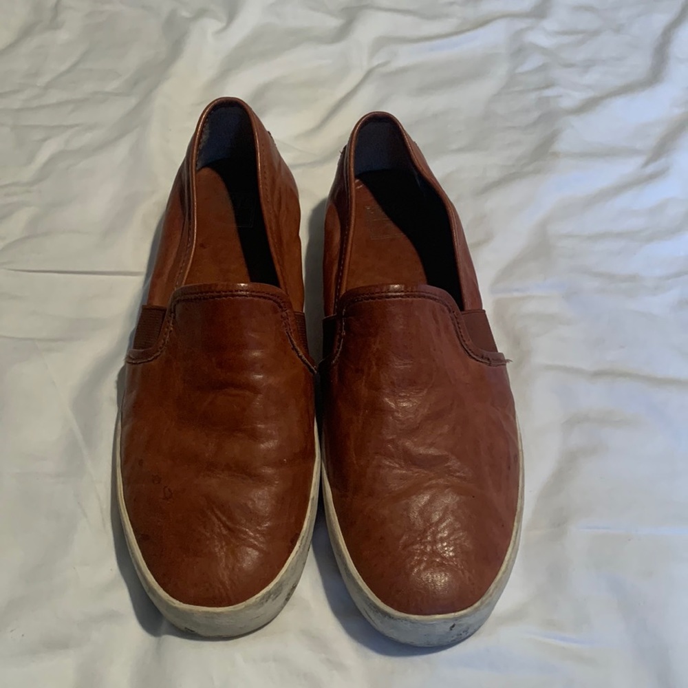 Brown Leather Frye Slip On Shoes